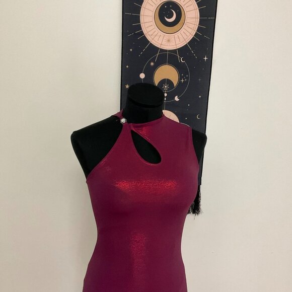 Y2K Vintage Asymmetrical Bodycon Drees Keyhole Neck Sleeveless Size XS Red - Picture 2 of 5